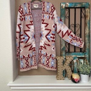 Savanna Jane Red and Blue Patterned Cardigan